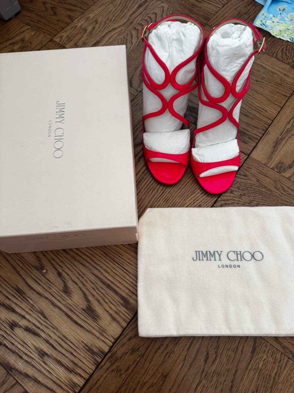 Jimmy Choo Lance Pink Patent Sandal Heels